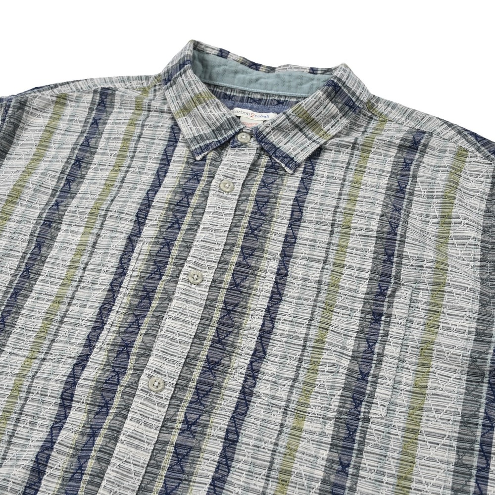 Carbon 2 Cobalt Shirt Mens 2XL Textured Plaid Cotton Short Sleeve Button Up Work